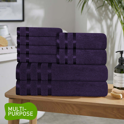 OLIVIA ROCCO Belmont Viscose Stripe Purple Towels 100% Cotton Hotel Quality Bath Towels