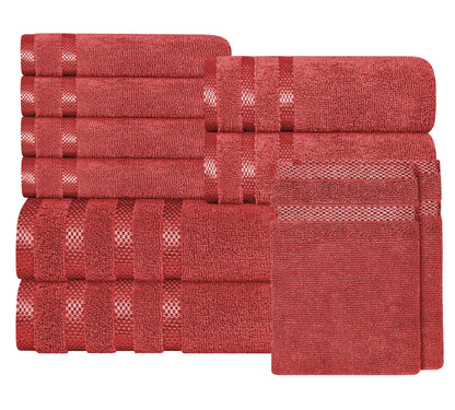 OLIVIA ROCCO Belmont Viscose Stripe Red Towels 100% Cotton Hotel Quality Super Absorbent