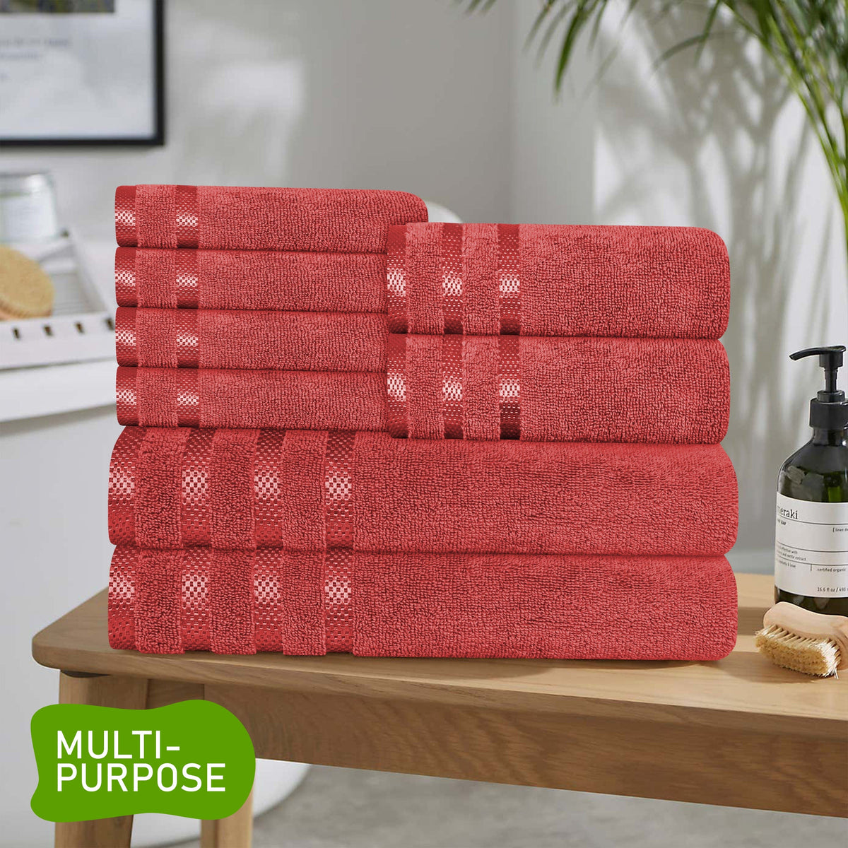 OLIVIA ROCCO Belmont Viscose Stripe Red Towels 100% Cotton Hotel Quality Super Absorbent