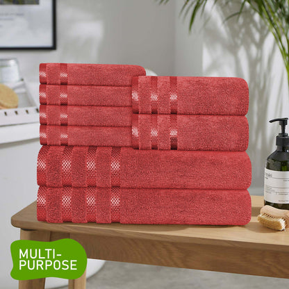 OLIVIA ROCCO Belmont Viscose Stripe Red Towels 100% Cotton Hotel Quality Super Absorbent