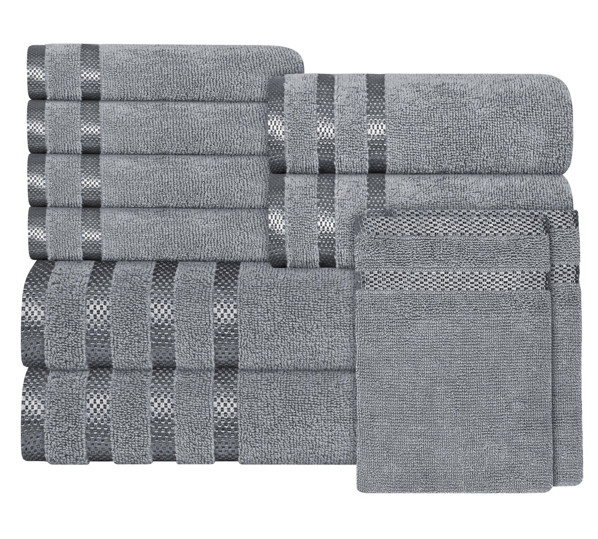 OLIVIA ROCCO Belmont Viscose Stripe Silver Towels 100% Cotton Quality Super Absorbent