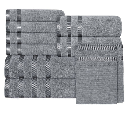 OLIVIA ROCCO Belmont Viscose Stripe Silver Towels 100% Cotton Quality Super Absorbent