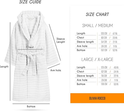 OLIVIA ROCCO Hydro Ribbed Ultra Soft 100% Cotton Hooded Bath Robe With Pockets And Belt