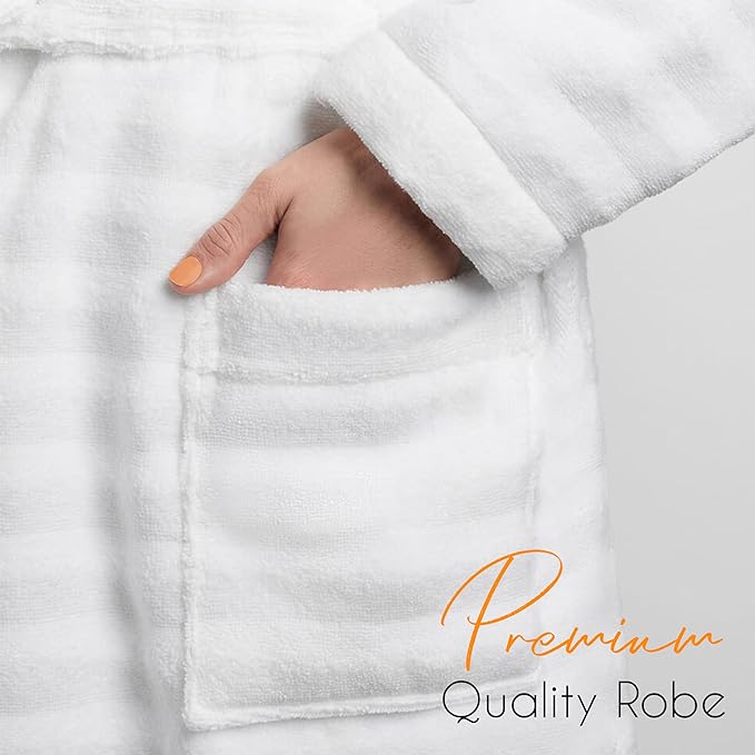 OLIVIA ROCCO Hydro Ribbed Ultra Soft 100% Cotton Hooded Bath Robe With Pockets And Belt