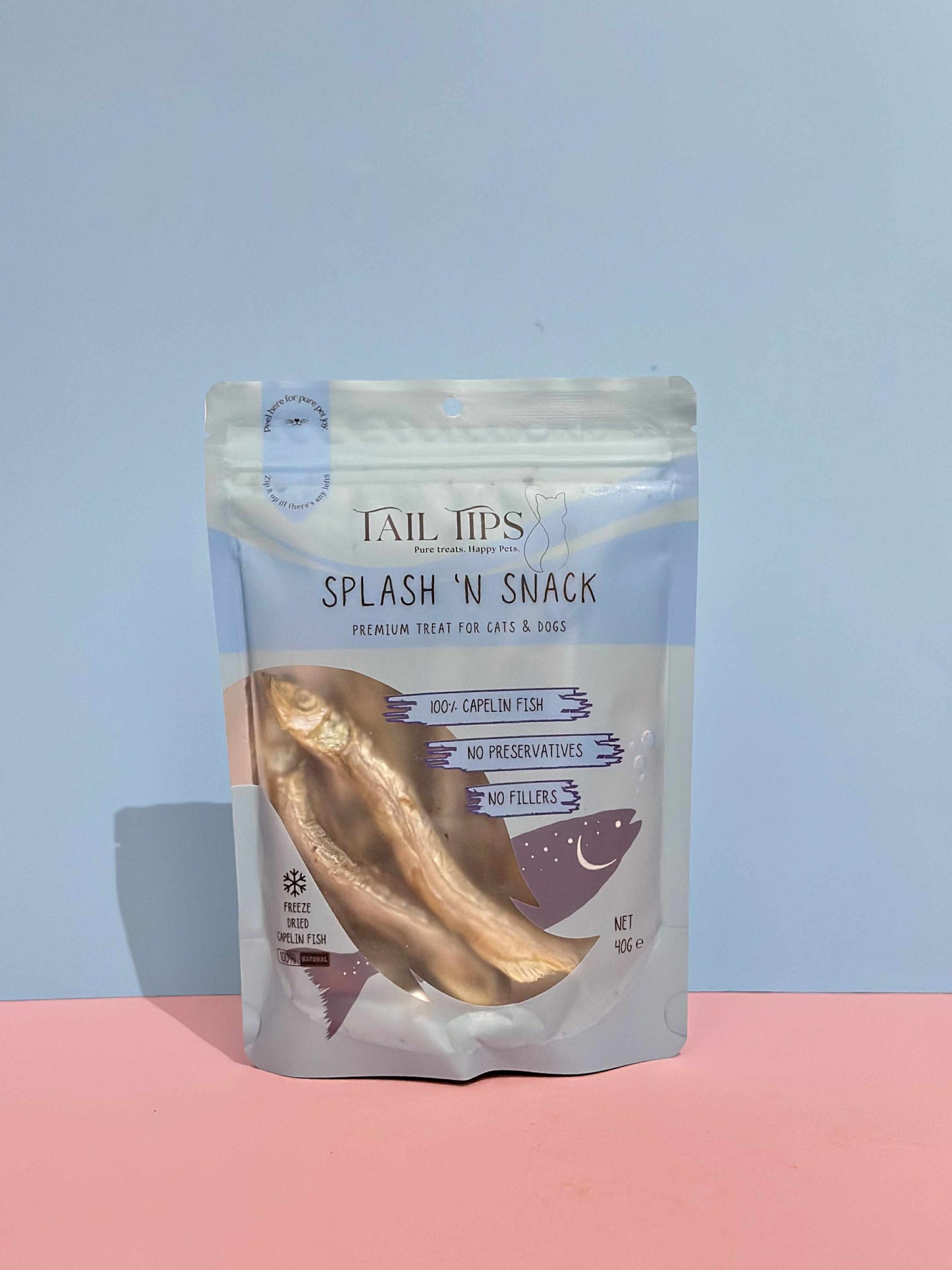 Splash N' Snack - 100% Freeze-Dried Capelin Treats | Pure & Natural | Tail Tips UK | 40g pack