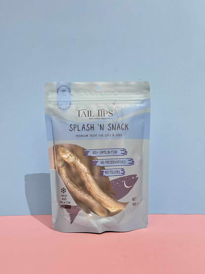 Splash N' Snack - 100% Freeze-Dried Capelin Treats | Pure & Natural | Tail Tips UK | 40g pack