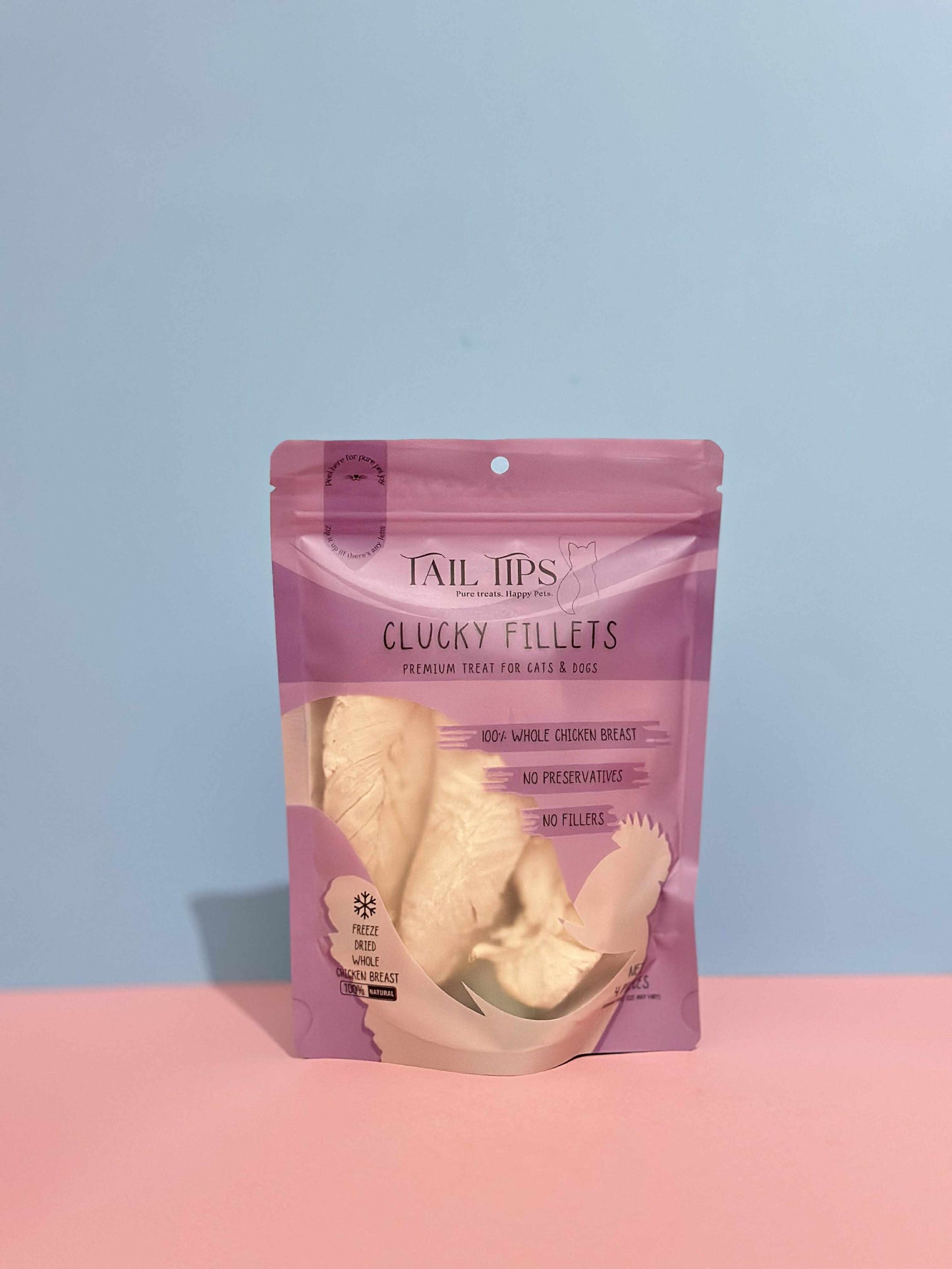 Clucky Filets - 100% Freeze-Dried Chicken Breast Treats | Pure & Natural | Tail Tips UK | 4pcs pack