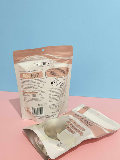 Moo N' Chew - 100% Freeze-Dried Beef Treats | Pure & Natural | Tail Tips UK | 40g pack