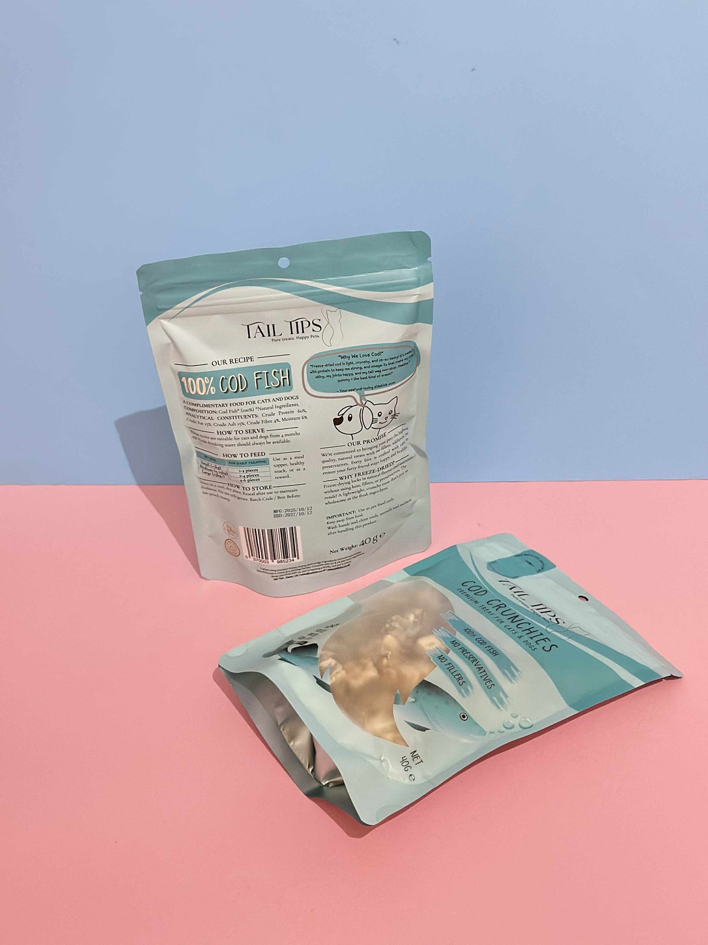 Cod Crunchies - 100% Freeze-Dried Cod Treats | Pure & Natural | Tail Tips UK | 40g pack