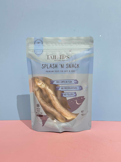 Splash N' Snack - 100% Freeze-Dried Capelin Treats | Pure & Natural | Tail Tips UK | 40g pack