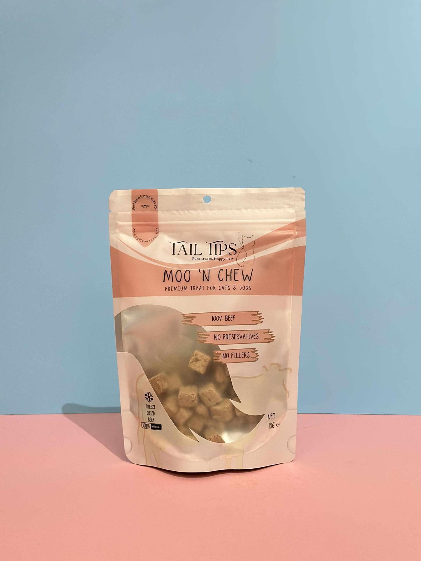 Moo N' Chew - 100% Freeze-Dried Beef Treats | Pure & Natural | Tail Tips UK | 40g pack