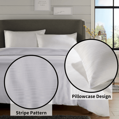 Stripe Jacquard Reversible Cotton Blend Duvet Cover Set with Pillowcases Luxurious Eco-Friendly Bedding for Master and Guest Bedrooms Multiple Sizes and Colours by OLIVIA ROCCO